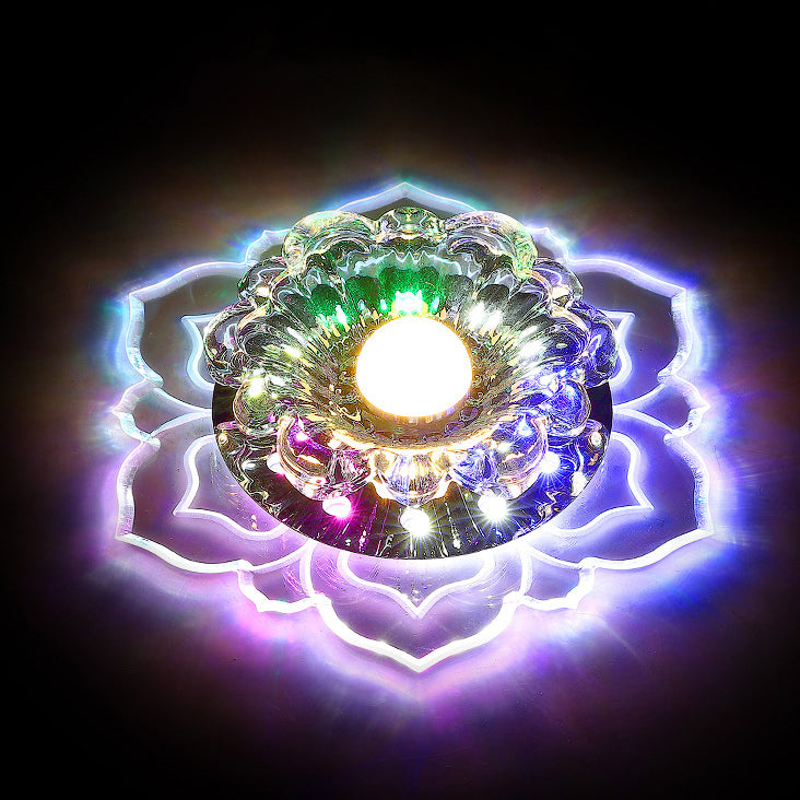 Contemporary Luxury Floral Crystal Acrylic LED Flush Mount Ceiling Light for Hallway