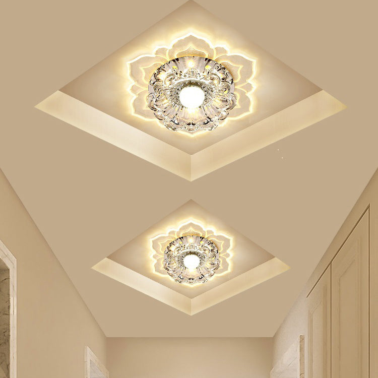 Contemporary Luxury Floral Crystal Acrylic LED Flush Mount Ceiling Light for Hallway