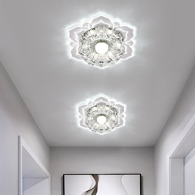 Contemporary Luxury Floral Crystal Acrylic LED Flush Mount Ceiling Light for Hallway