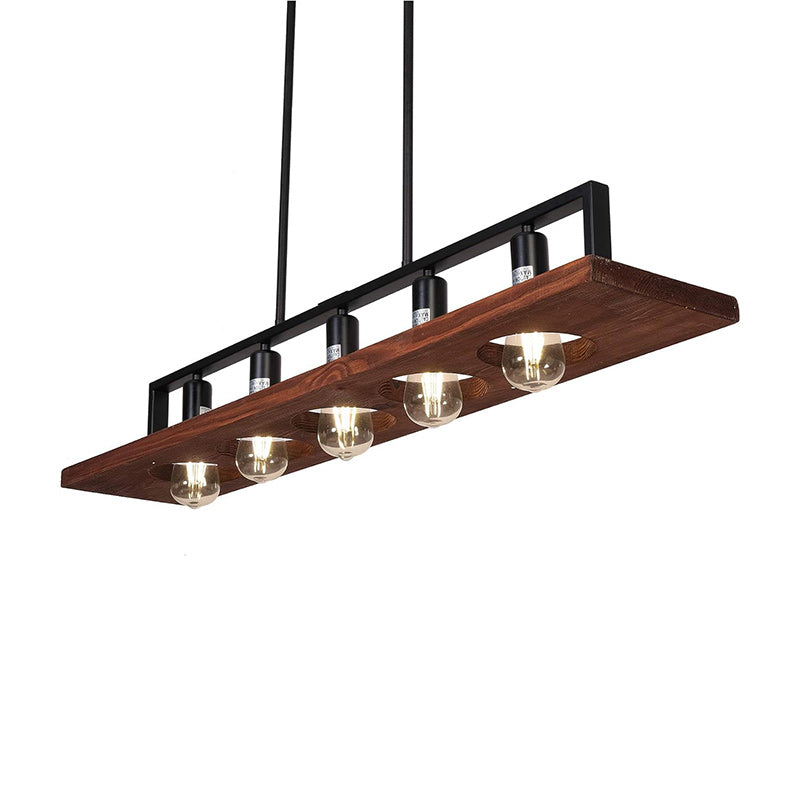 Traditional Farmhouse Solid Wood Iron 5-Light Island Light Chandelier