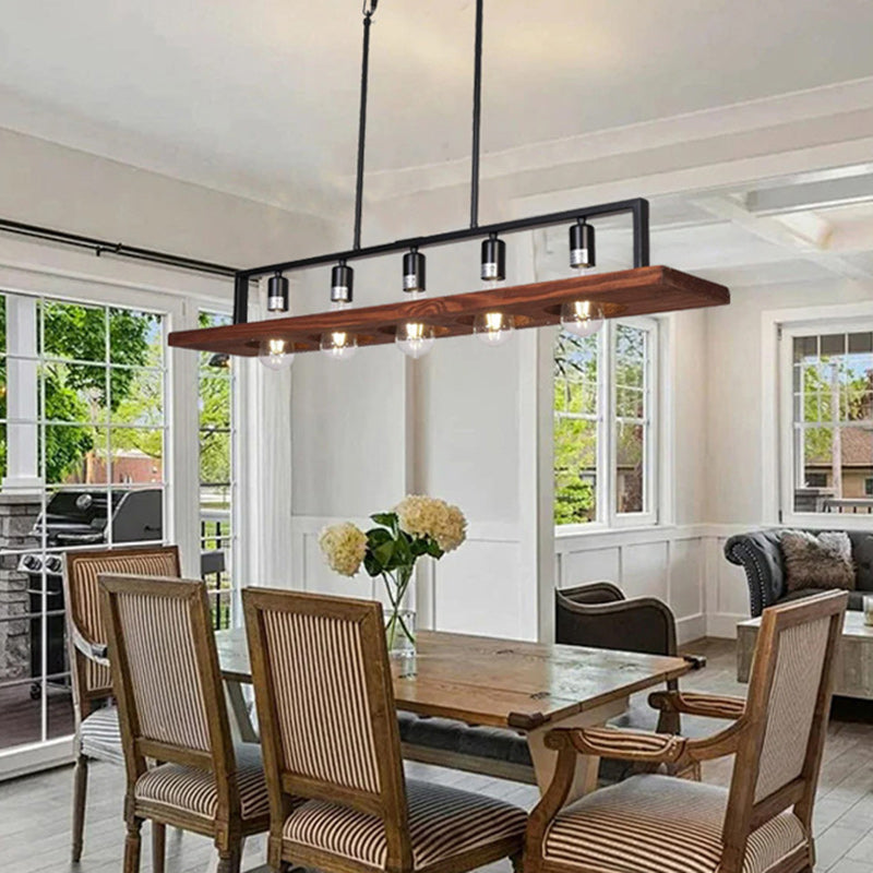 Traditional Farmhouse Solid Wood Iron 5-Light Island Light Chandelier