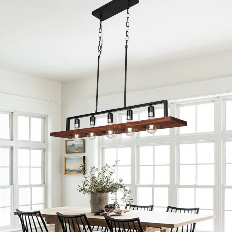 Traditional Farmhouse Solid Wood Iron 5-Light Island Light Chandelier