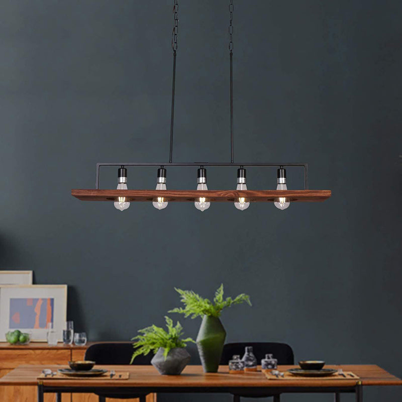 Traditional Farmhouse Solid Wood Iron 5-Light Island Light Chandelier