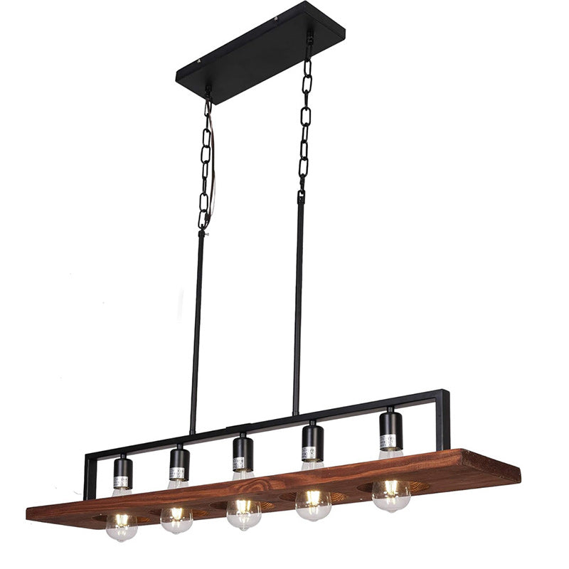 Traditional Farmhouse Solid Wood Iron 5-Light Island Light Chandelier