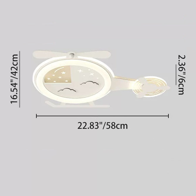 Contemporary Creative Cartoon Helicopter Iron Acrylic LED Flush Mount Ceiling Light Kids Room Lighting Modern Childrens Ceiling Fixture Playroom Decor Bright Illumination for Living Room Unique Design Kid-Friendly Light Fixture