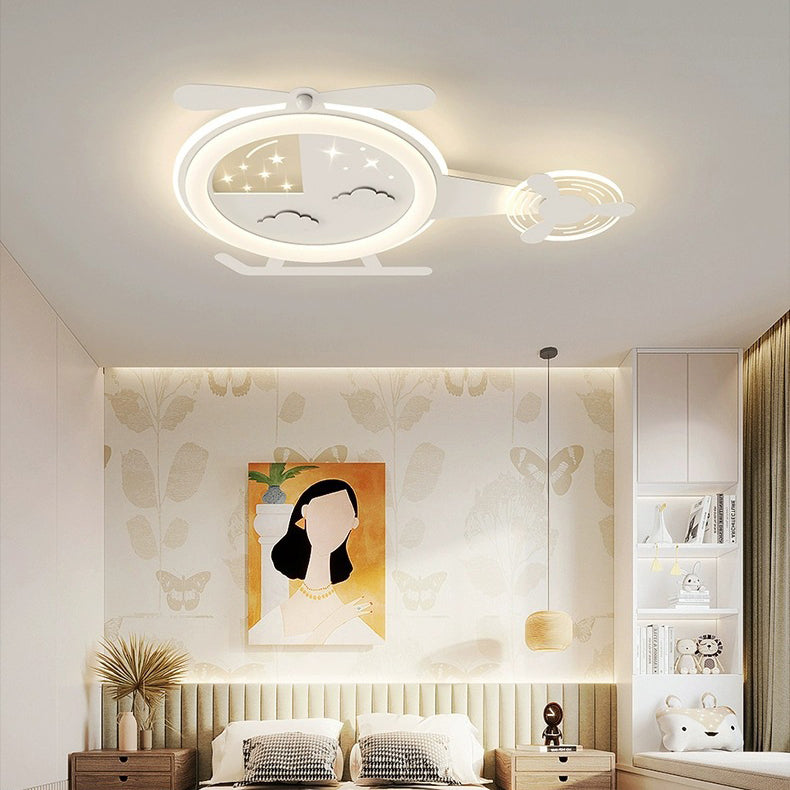 Contemporary Creative Cartoon Helicopter Iron Acrylic LED Flush Mount Ceiling Light Kids Room Lighting Modern Childrens Ceiling Fixture Playroom Decor Bright Illumination for Living Room Unique Design Kid-Friendly Light Fixture