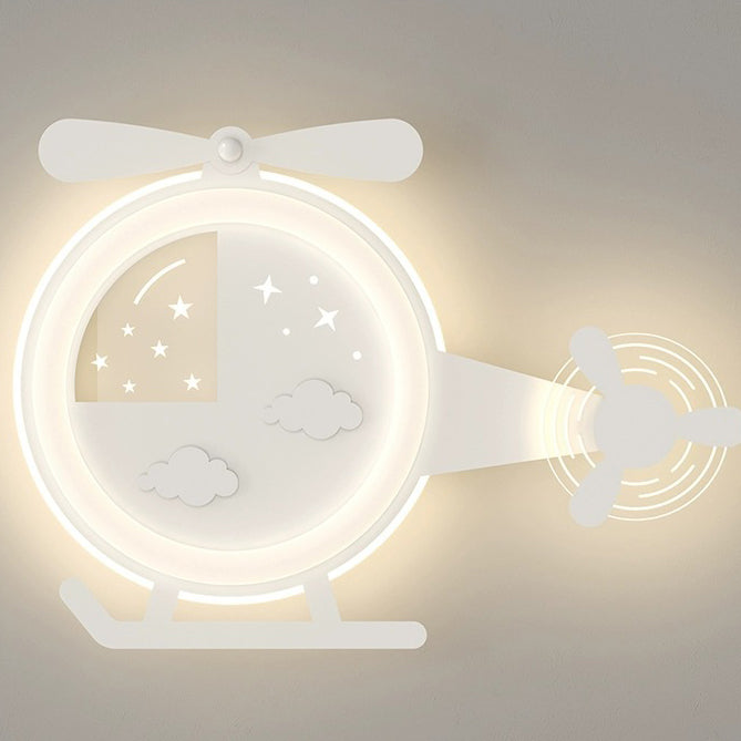 Contemporary Creative Cartoon Helicopter Iron Acrylic LED Flush Mount Ceiling Light Kids Room Lighting Modern Childrens Ceiling Fixture Playroom Decor Bright Illumination for Living Room Unique Design Kid-Friendly Light Fixture