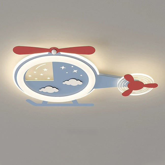 Contemporary Creative Cartoon Helicopter Iron Acrylic LED Flush Mount Ceiling Light Kids Room Lighting Modern Childrens Ceiling Fixture Playroom Decor Bright Illumination for Living Room Unique Design Kid-Friendly Light Fixture