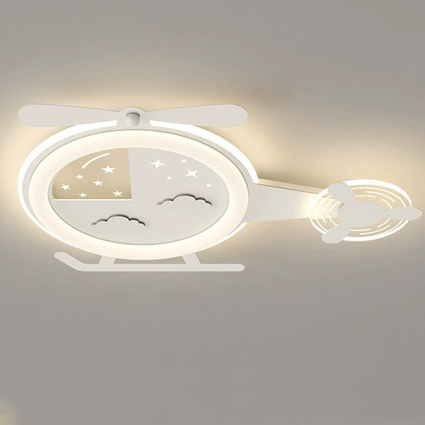 Contemporary Creative Cartoon Helicopter Iron Acrylic LED Flush Mount Ceiling Light Kids Room Lighting Modern Childrens Ceiling Fixture Playroom Decor Bright Illumination for Living Room Unique Design Kid-Friendly Light Fixture