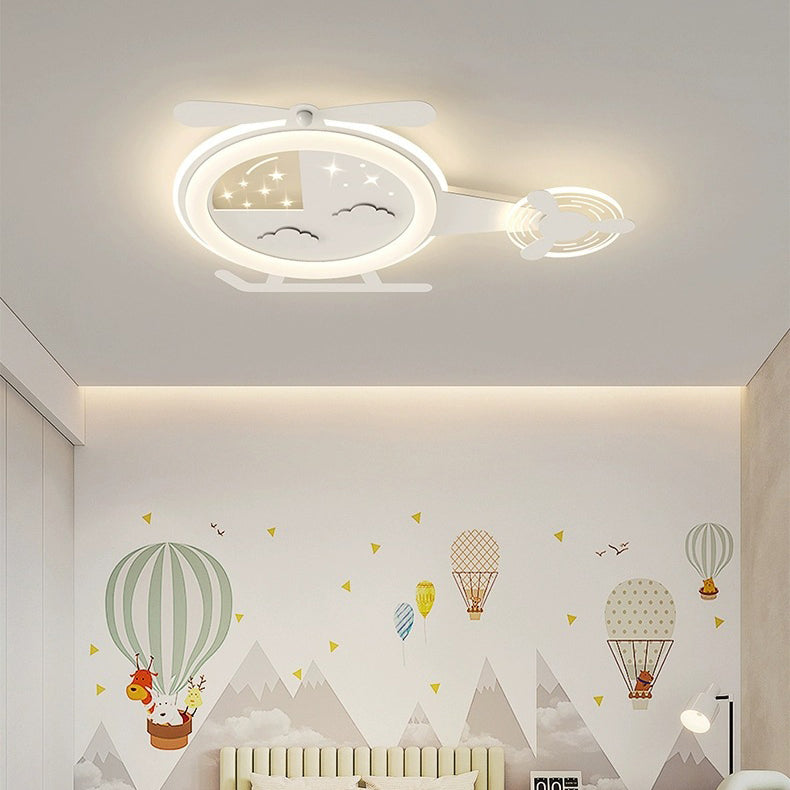 Contemporary Creative Cartoon Helicopter Iron Acrylic LED Flush Mount Ceiling Light Kids Room Lighting Modern Childrens Ceiling Fixture Playroom Decor Bright Illumination for Living Room Unique Design Kid-Friendly Light Fixture