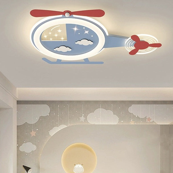 Contemporary Creative Cartoon Helicopter Iron Acrylic LED Flush Mount Ceiling Light Kids Room Lighting Modern Childrens Ceiling Fixture Playroom Decor Bright Illumination for Living Room Unique Design Kid-Friendly Light Fixture