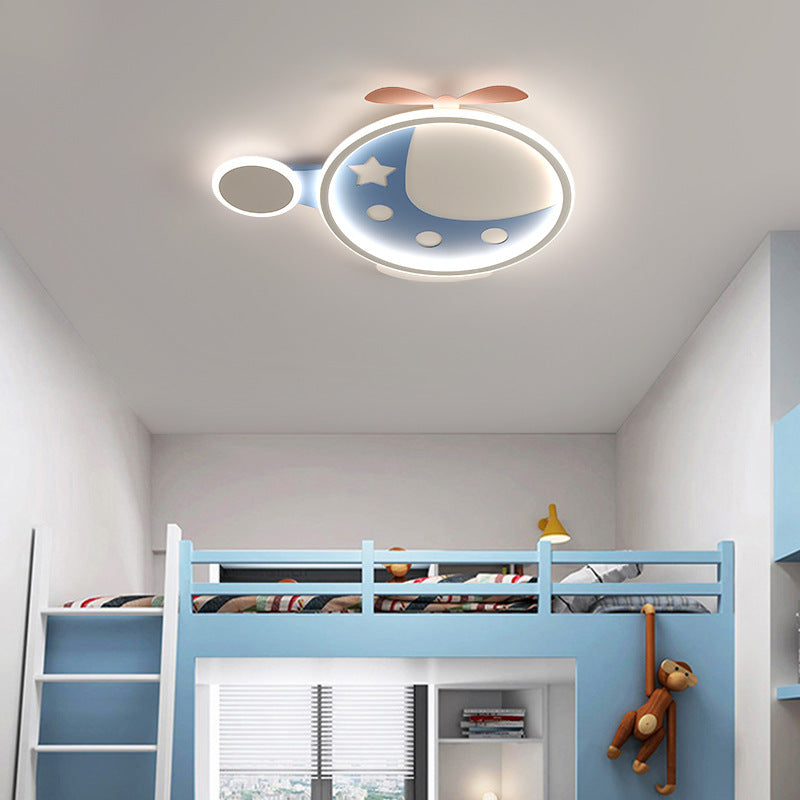 Contemporary Creative Cartoon Helicopter Iron Acrylic LED Flush Mount Ceiling Light Kids Room Lighting Modern Childrens Ceiling Fixture Playroom Decor Bright Illumination for Living Room Unique Design Kid-Friendly Light Fixture