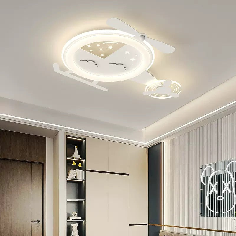 Contemporary Creative Cartoon Helicopter Iron Acrylic LED Flush Mount Ceiling Light Kids Room Lighting Modern Childrens Ceiling Fixture Playroom Decor Bright Illumination for Living Room Unique Design Kid-Friendly Light Fixture