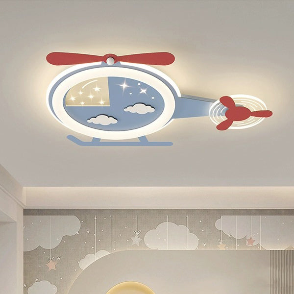 Contemporary Creative Cartoon Helicopter Iron Acrylic LED Flush Mount Ceiling Light Kids Room Lighting Modern Childrens Ceiling Fixture Playroom Decor Bright Illumination for Living Room Unique Design Kid-Friendly Light Fixture