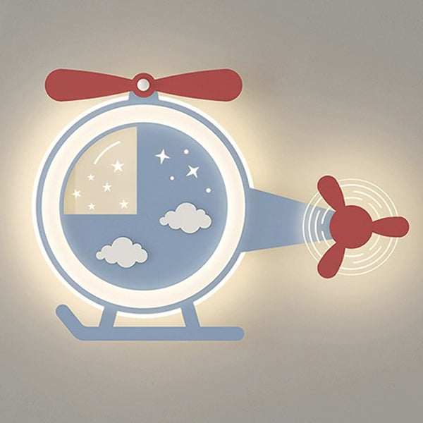 Contemporary Creative Cartoon Helicopter Iron Acrylic LED Flush Mount Ceiling Light Kids Room Lighting Modern Childrens Ceiling Fixture Playroom Decor Bright Illumination for Living Room Unique Design Kid-Friendly Light Fixture