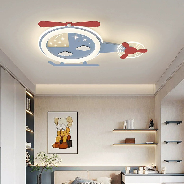 Contemporary Creative Cartoon Helicopter Iron Acrylic LED Flush Mount Ceiling Light Kids Room Lighting Modern Childrens Ceiling Fixture Playroom Decor Bright Illumination for Living Room Unique Design Kid-Friendly Light Fixture