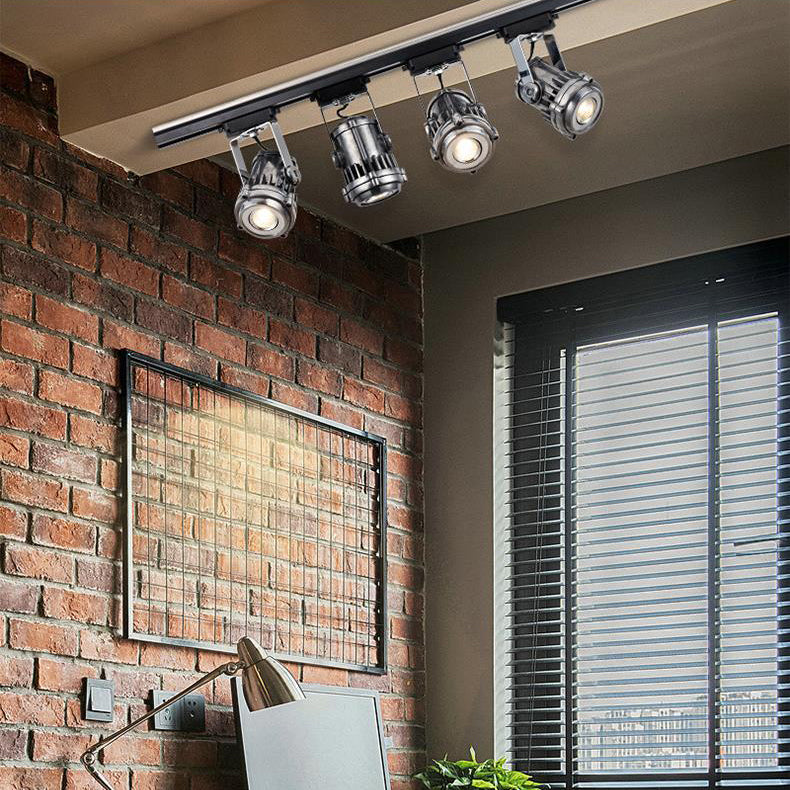 Contemporary Industrial Distressed Aluminum Adjustable LED Spotlight Semi-Flush Mount Ceiling Light