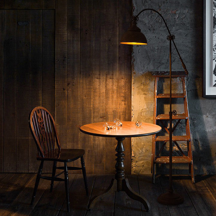 Traditional Colonial Distressed Iron Rotatable Semicircle Shade Adjustable Rod 1-Light Floor Lamp for Bedroom