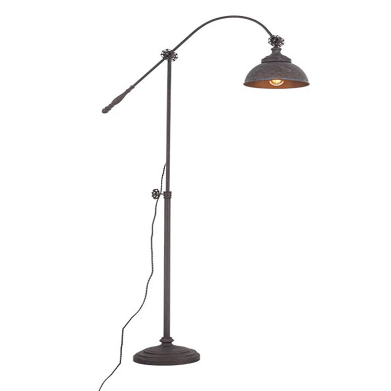Traditional Colonial Distressed Iron Rotatable Semicircle Shade Adjustable Rod 1-Light Floor Lamp for Bedroom