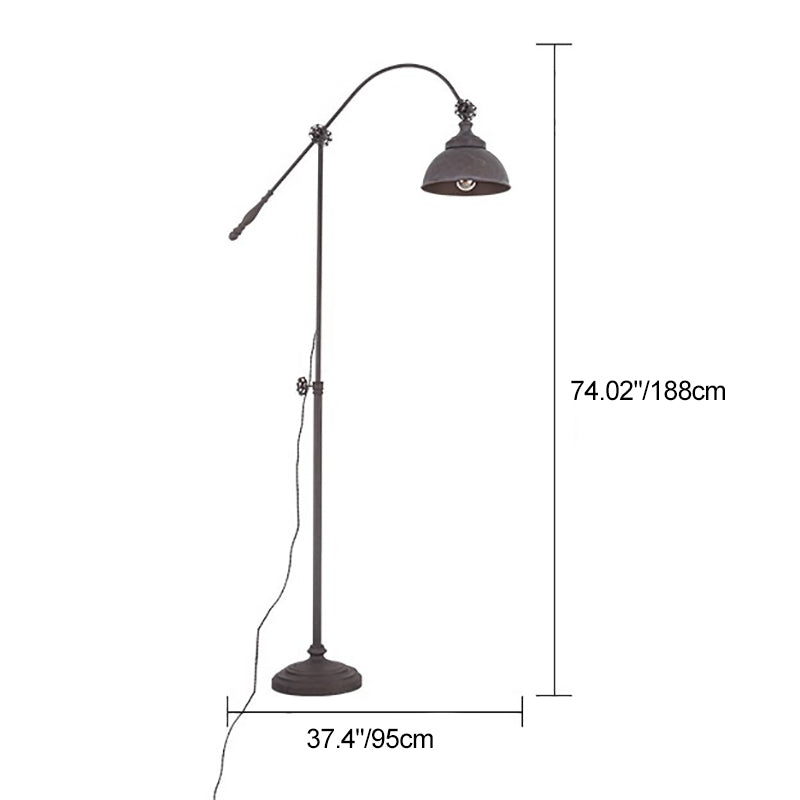 Traditional Colonial Distressed Iron Rotatable Semicircle Shade Adjustable Rod 1-Light Floor Lamp for Bedroom
