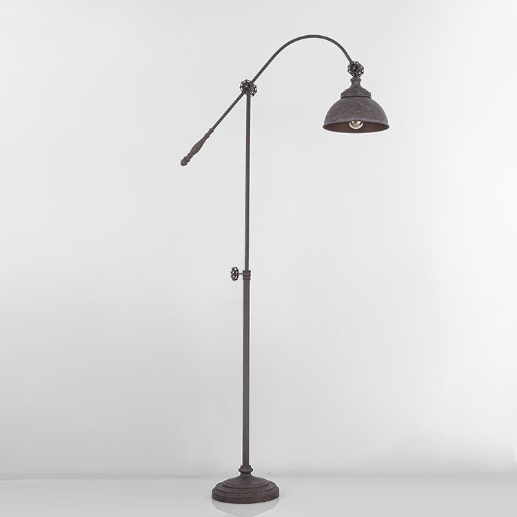 Traditional Colonial Distressed Iron Rotatable Semicircle Shade Adjustable Rod 1-Light Floor Lamp for Bedroom
