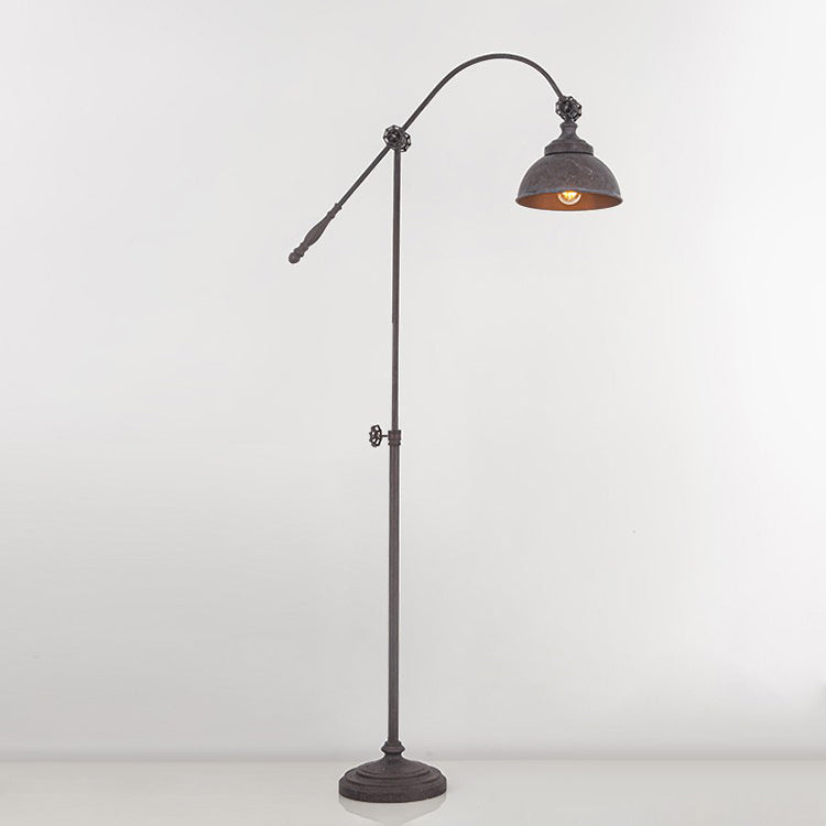 Traditional Colonial Distressed Iron Rotatable Semicircle Shade Adjustable Rod 1-Light Floor Lamp for Bedroom