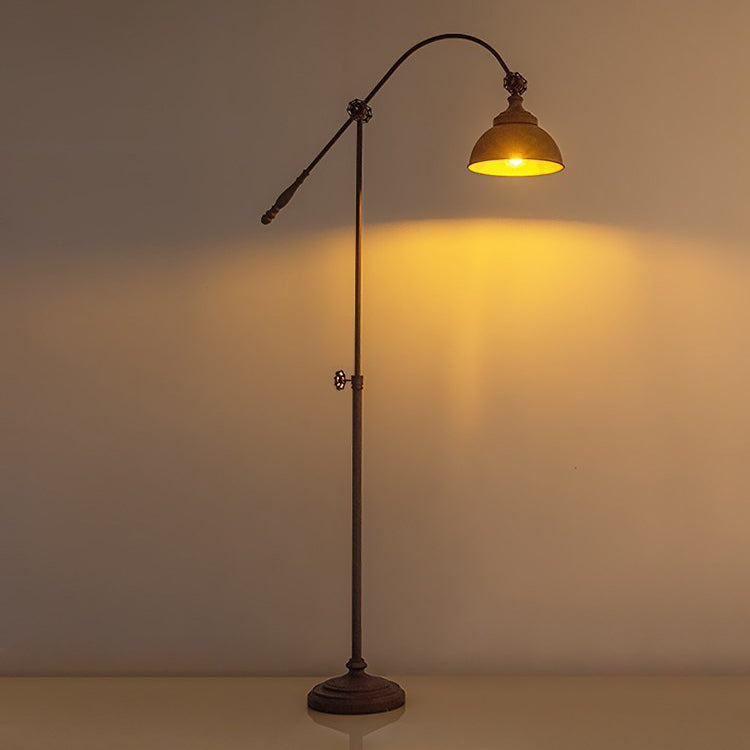 Traditional Colonial Distressed Iron Rotatable Semicircle Shade Adjustable Rod 1-Light Floor Lamp for Bedroom