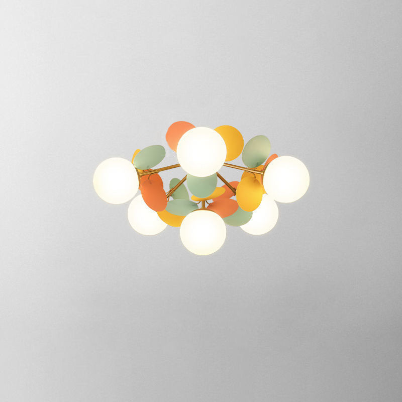 Contemporary Scandinavian Colorful Flower Orb Semi-Flush Mount Ceiling Light for Bedroom - 1/4/6/8 Light Options