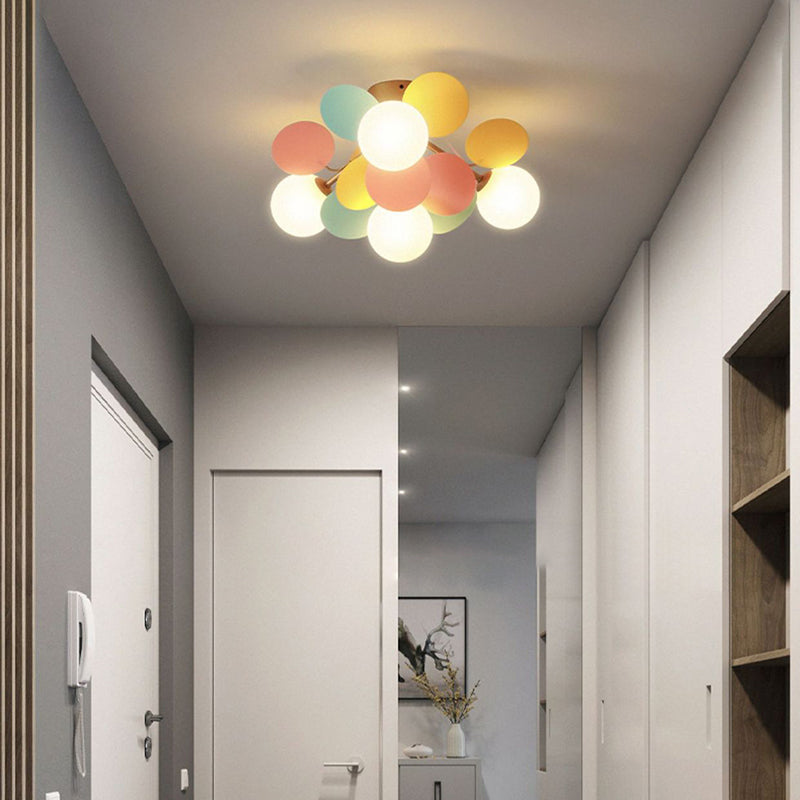 Contemporary Scandinavian Colorful Flower Orb Semi-Flush Mount Ceiling Light for Bedroom - 1/4/6/8 Light Options