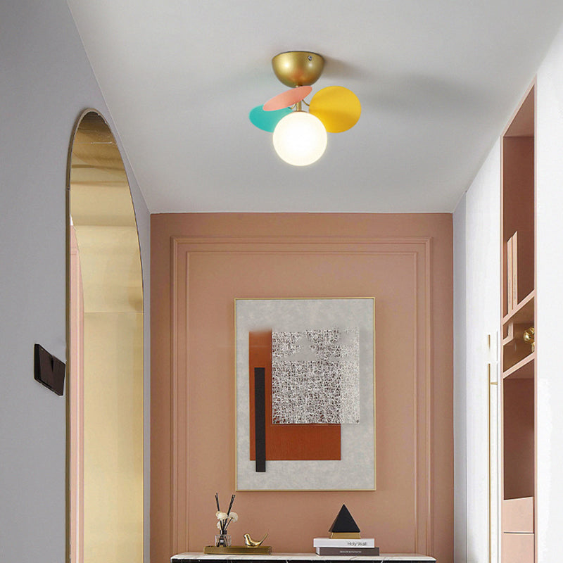 Contemporary Scandinavian Colorful Flower Orb Semi-Flush Mount Ceiling Light for Bedroom - 1/4/6/8 Light Options