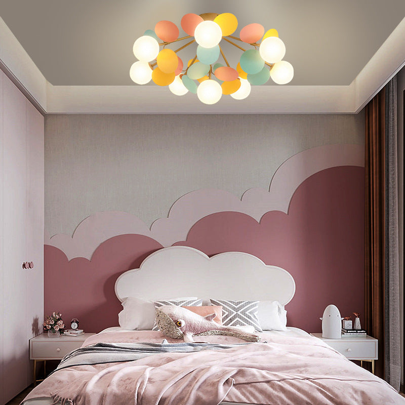 Contemporary Scandinavian Colorful Flower Orb Semi-Flush Mount Ceiling Light for Bedroom - 1/4/6/8 Light Options