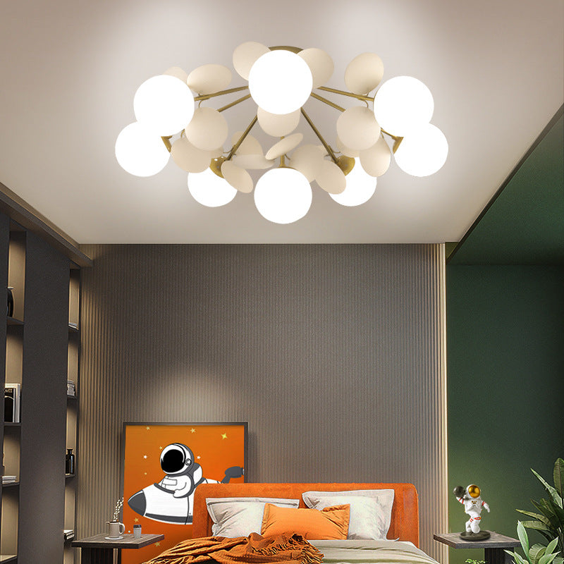 Contemporary Scandinavian Colorful Flower Orb Semi-Flush Mount Ceiling Light for Bedroom - 1/4/6/8 Light Options