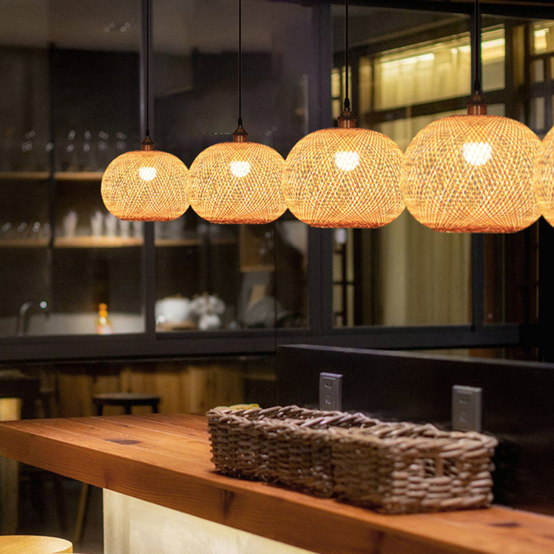 Traditional Bamboo Woven Round Orb Pendant Light - 1-Light for Bedroom
