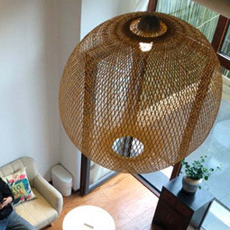 Traditional Bamboo Woven Round Orb Pendant Light - 1-Light for Bedroom