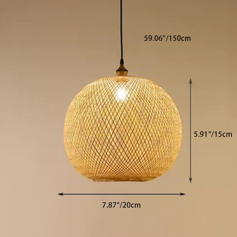 Traditional Bamboo Woven Round Orb Pendant Light - 1-Light for Bedroom