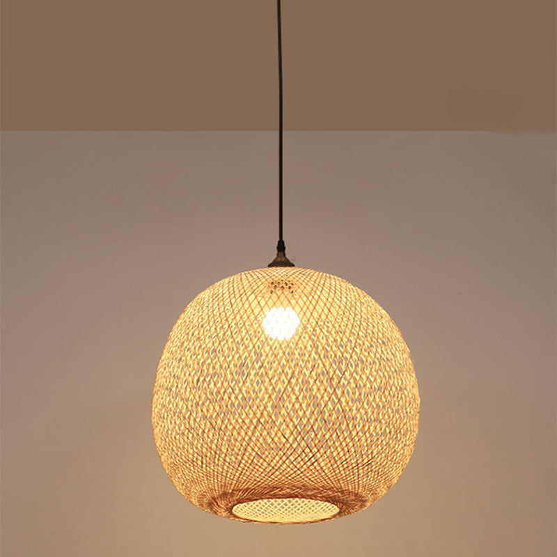 Traditional Bamboo Woven Round Orb Pendant Light - 1-Light for Bedroom
