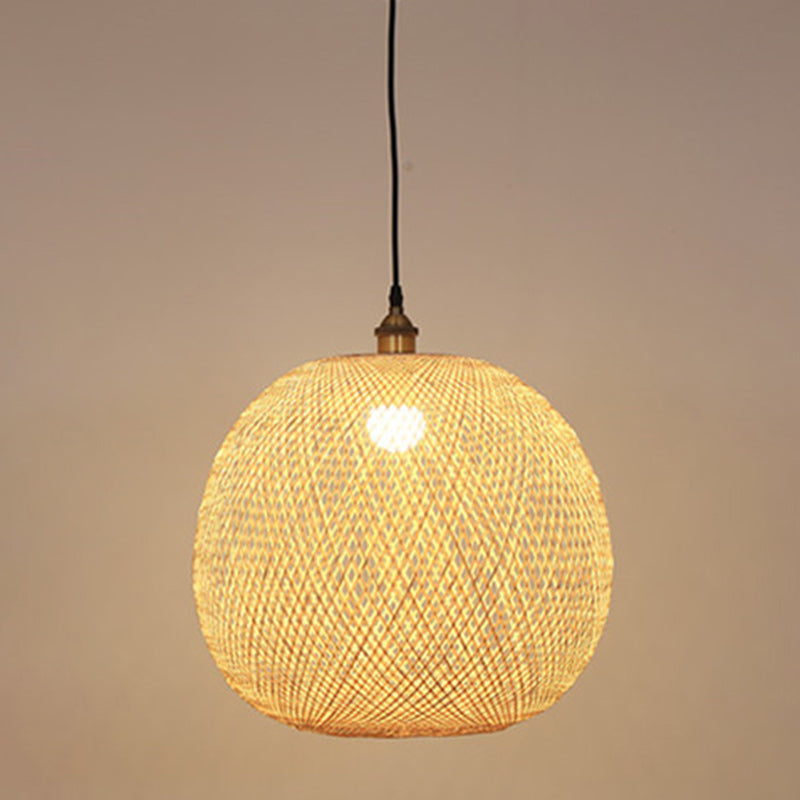 Traditional Bamboo Woven Round Orb Pendant Light - 1-Light for Bedroom