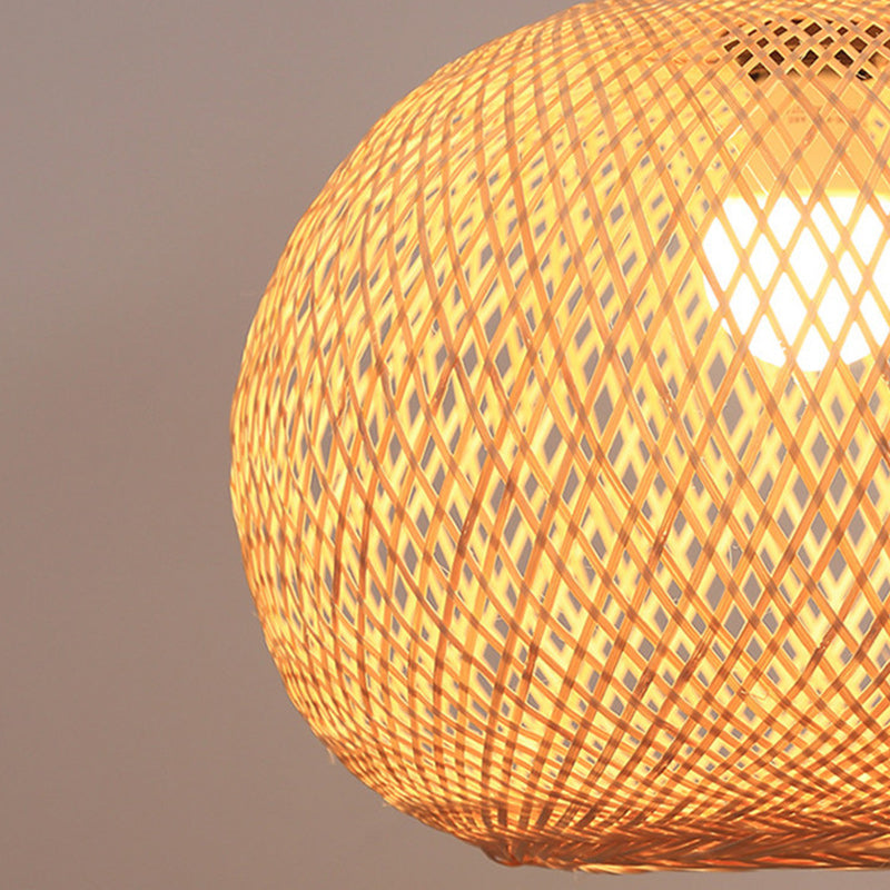 Traditional Bamboo Woven Round Orb Pendant Light - 1-Light for Bedroom