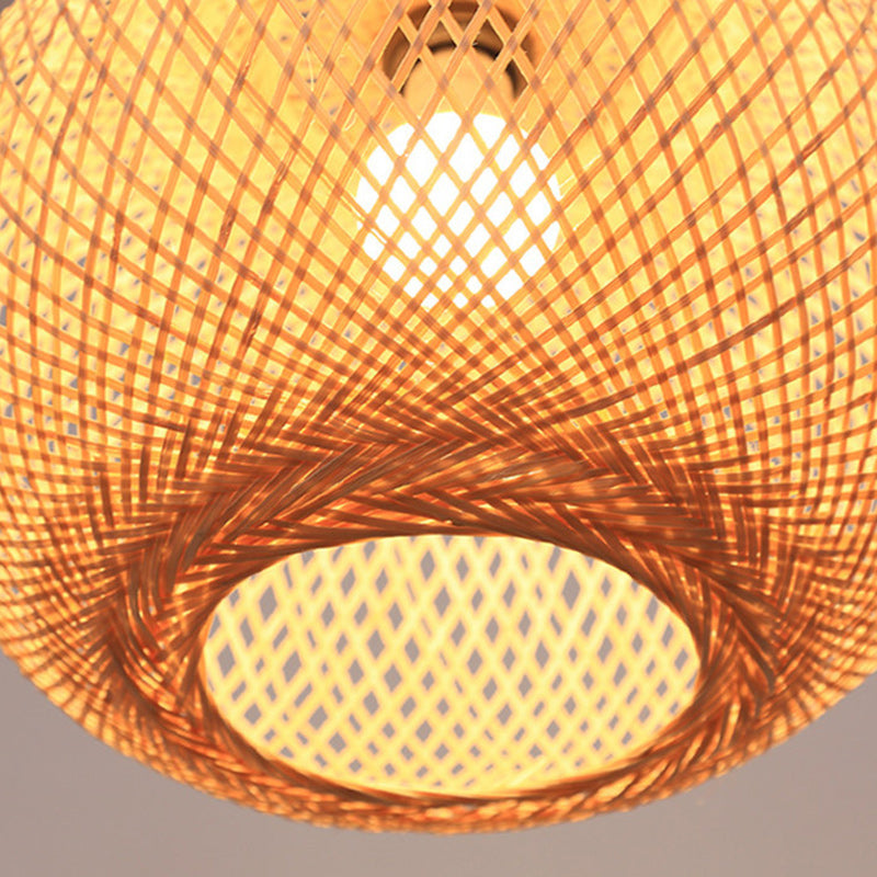 Traditional Bamboo Woven Round Orb Pendant Light - 1-Light for Bedroom