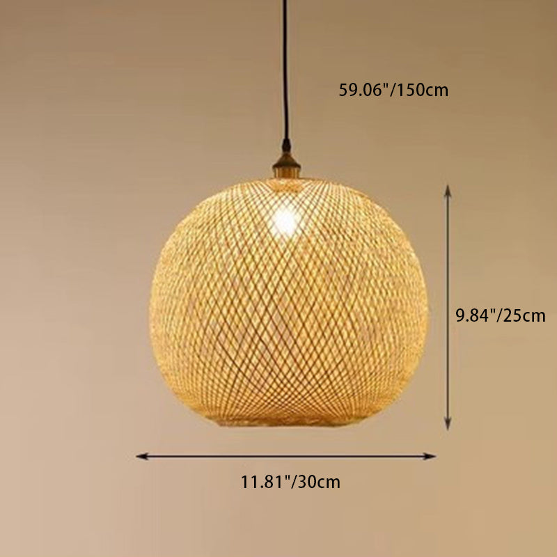 Traditional Bamboo Woven Round Orb Pendant Light - 1-Light for Bedroom