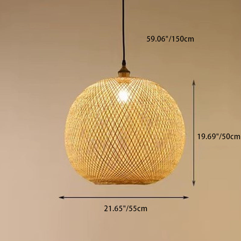 Traditional Bamboo Woven Round Orb Pendant Light - 1-Light for Bedroom