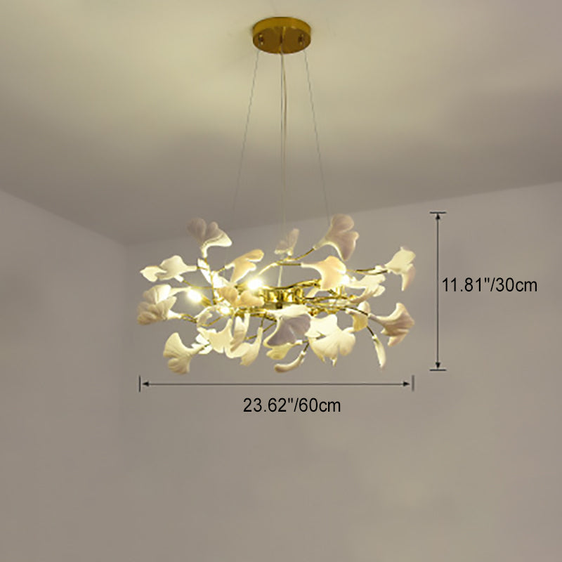 Ginkgo Leaf Linear Iron Ceramic Chandelier - 6/8/10/12 Light for Bedroom & Dining Room