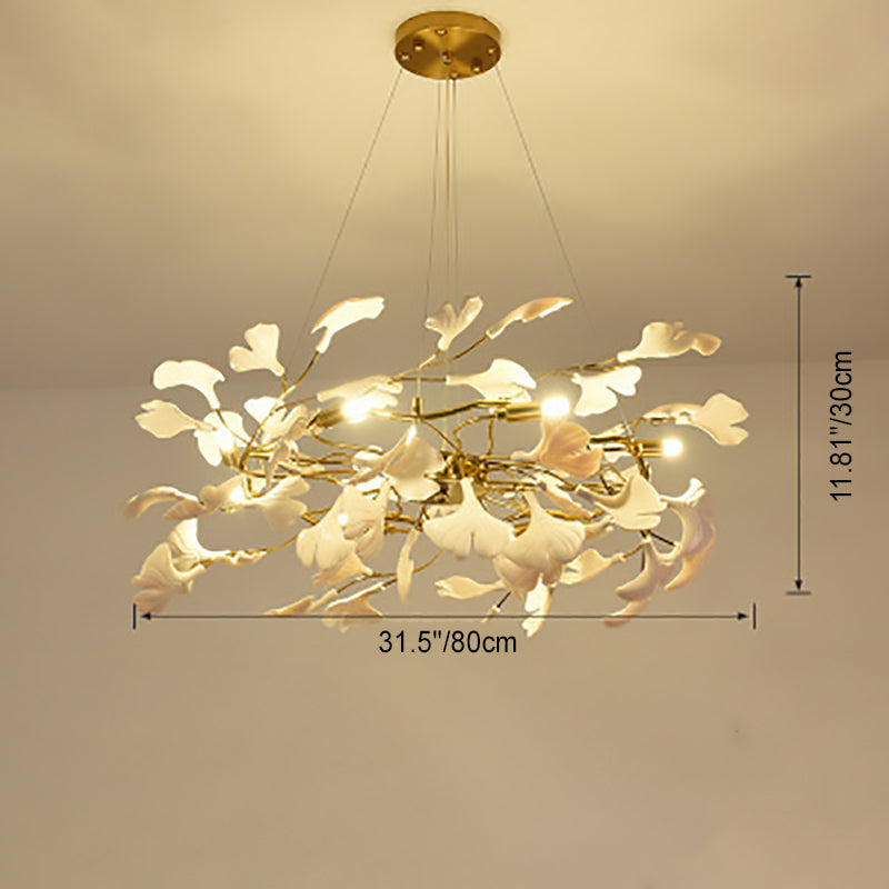 Ginkgo Leaf Linear Iron Ceramic Chandelier - 6/8/10/12 Light for Bedroom & Dining Room
