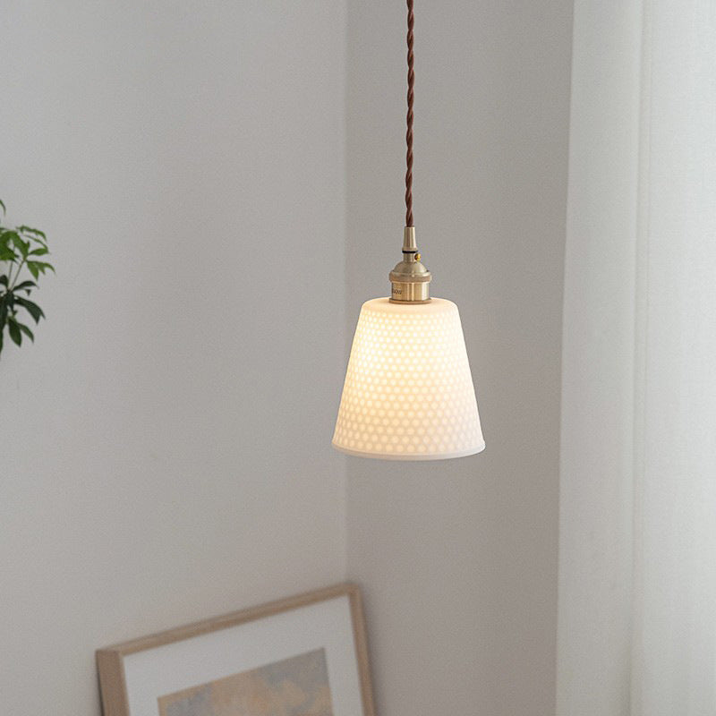 Scandinavian Copper Ceramic Pendant Light – 1-Light Round Cylinder for Dining Room