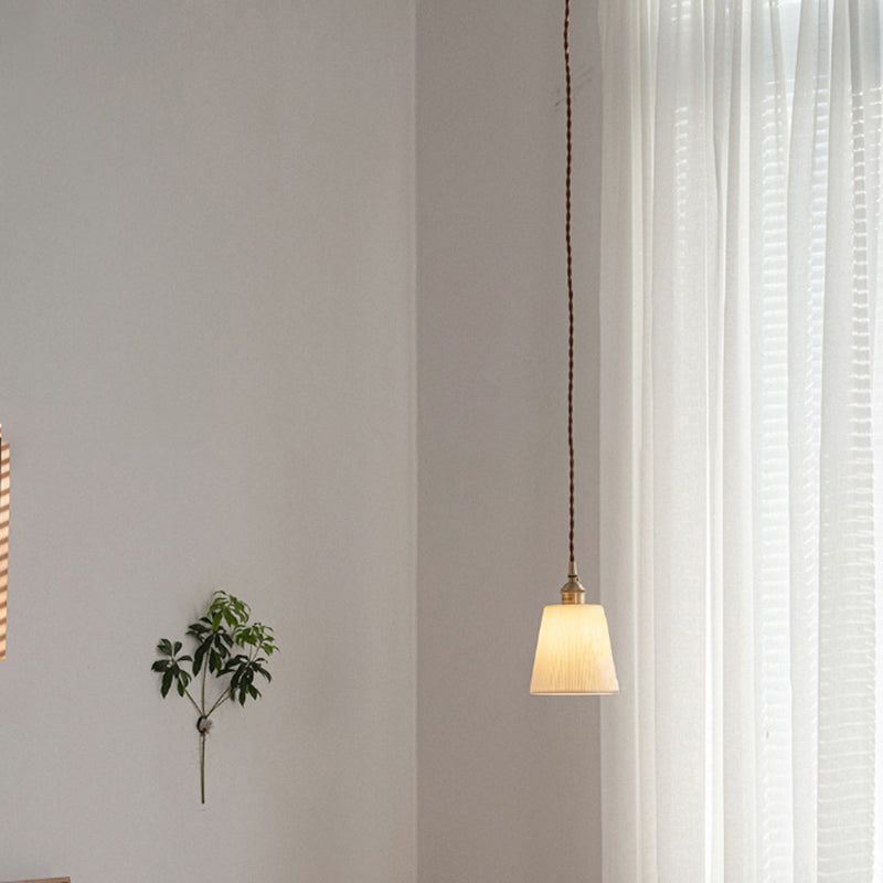 Scandinavian Copper Ceramic Pendant Light – 1-Light Round Cylinder for Dining Room