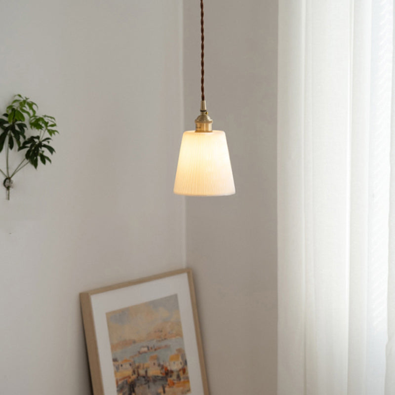 Scandinavian Copper Ceramic Pendant Light – 1-Light Round Cylinder for Dining Room