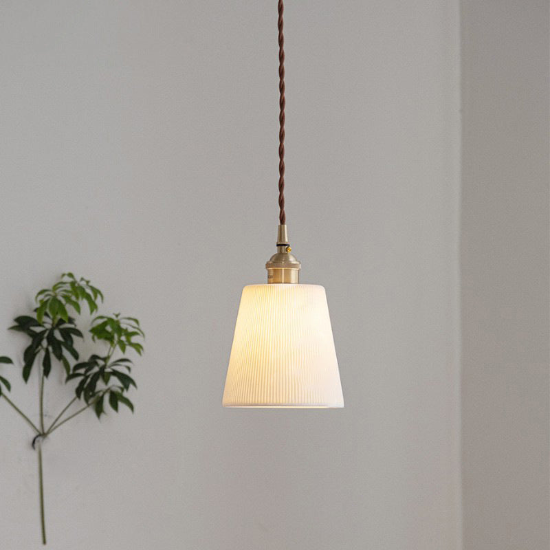 Scandinavian Copper Ceramic Pendant Light – 1-Light Round Cylinder for Dining Room