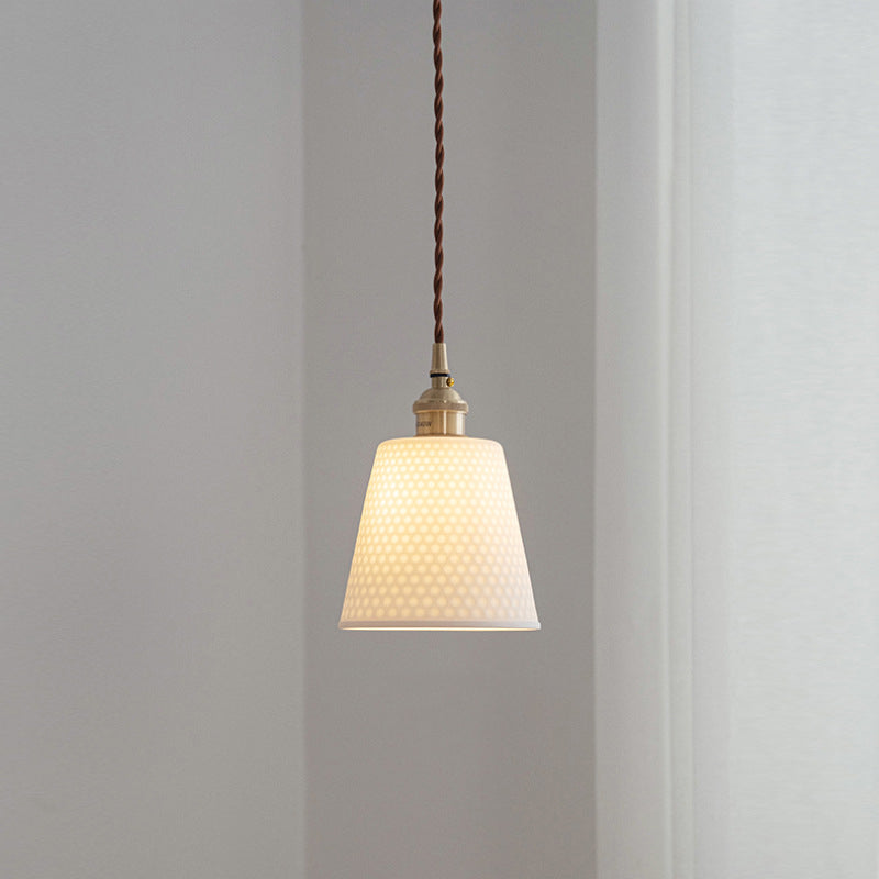Scandinavian Copper Ceramic Pendant Light – 1-Light Round Cylinder for Dining Room