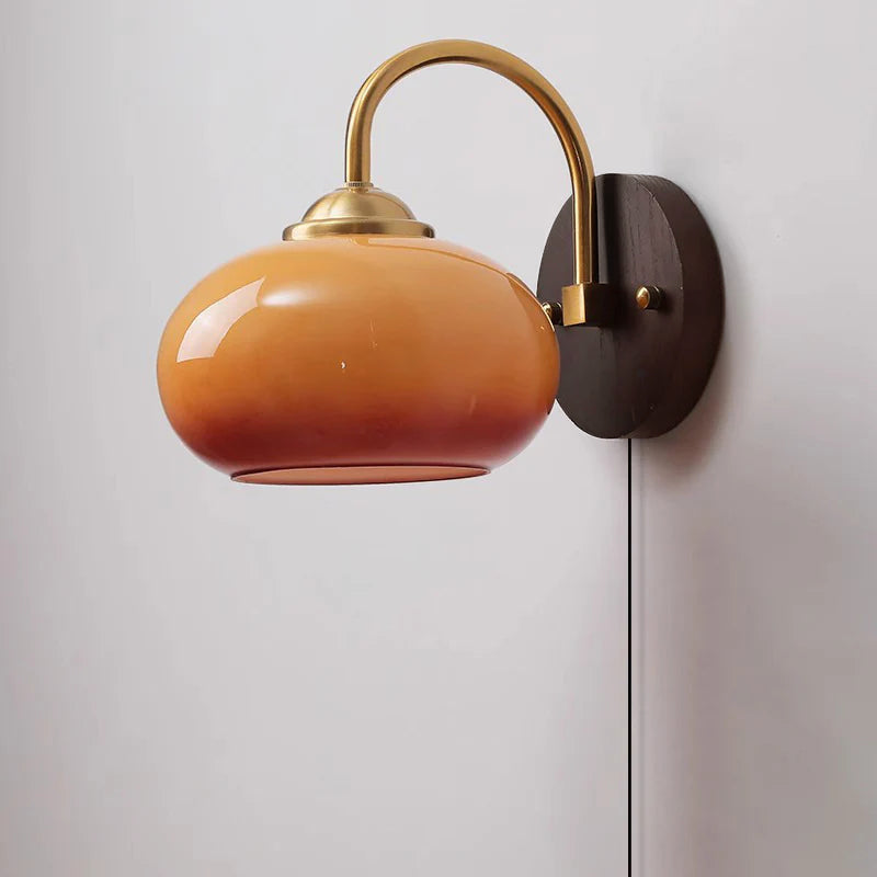 Modern Mid-Century Cream Oval Ash Wood Glass Wall Sconce Lamp