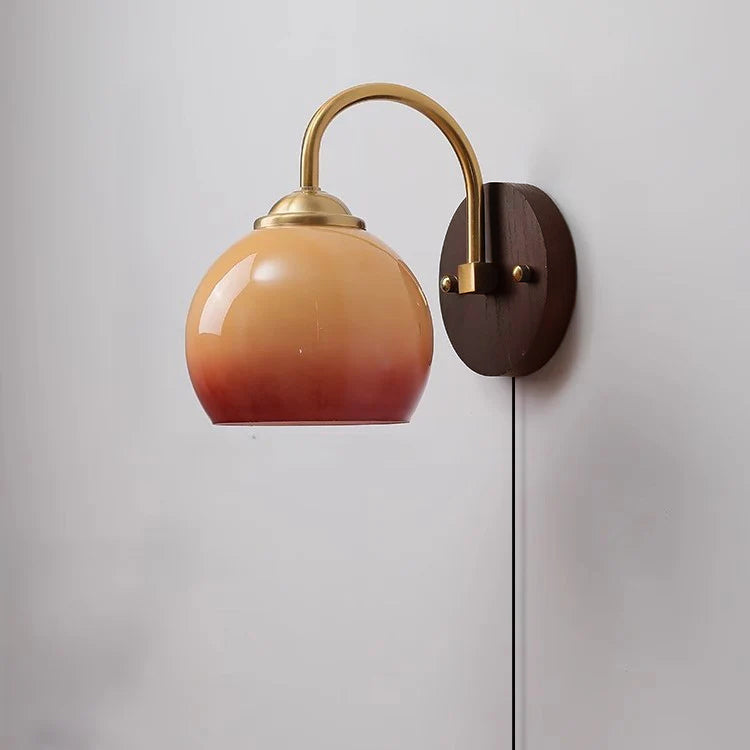 Modern Mid-Century Cream Oval Ash Wood Glass Wall Sconce Lamp